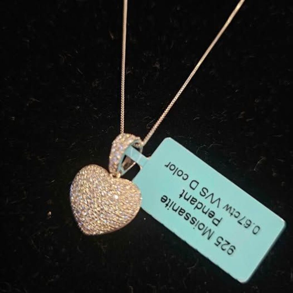 .67CTW VVSD Moissanite Heart pendant on 16" chain in .925 sterling silver